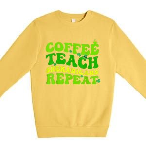 St Patricks Day Coffee Teach Shenanigans Repeat Teacher Premium Crewneck Sweatshirt