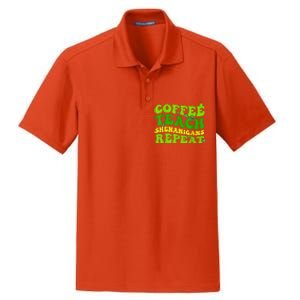 St Patricks Day Coffee Teach Shenanigans Repeat Teacher Dry Zone Grid Polo