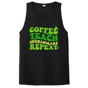 St Patricks Day Coffee Teach Shenanigans Repeat Teacher PosiCharge Competitor Tank