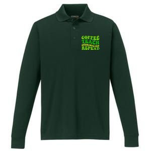 St Patricks Day Coffee Teach Shenanigans Repeat Teacher Performance Long Sleeve Polo