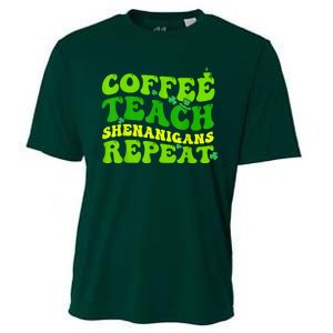 St Patricks Day Coffee Teach Shenanigans Repeat Teacher Cooling Performance Crew T-Shirt