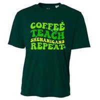 St Patricks Day Coffee Teach Shenanigans Repeat Teacher Cooling Performance Crew T-Shirt