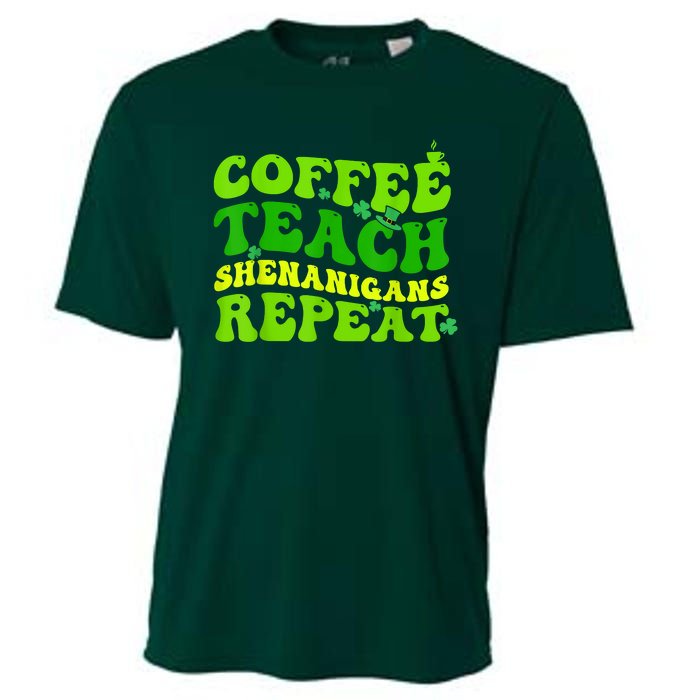 St Patricks Day Coffee Teach Shenanigans Repeat Teacher Cooling Performance Crew T-Shirt