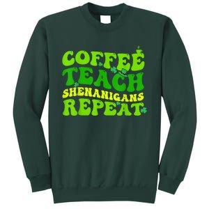 St Patricks Day Coffee Teach Shenanigans Repeat Teacher Sweatshirt