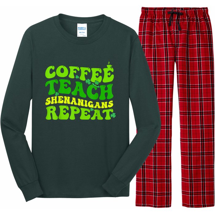 St Patricks Day Coffee Teach Shenanigans Repeat Teacher Long Sleeve Pajama Set