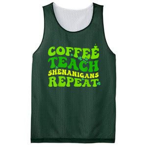 St Patricks Day Coffee Teach Shenanigans Repeat Teacher Mesh Reversible Basketball Jersey Tank