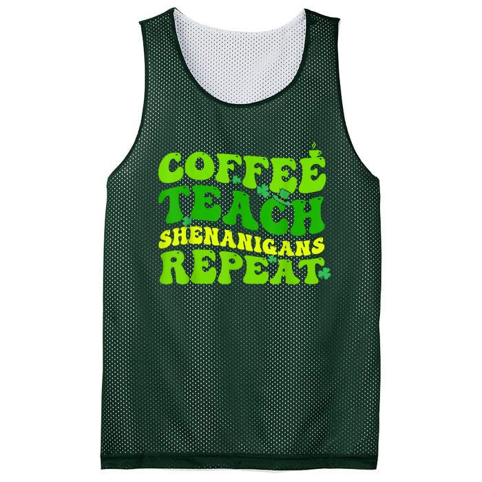 St Patricks Day Coffee Teach Shenanigans Repeat Teacher Mesh Reversible Basketball Jersey Tank