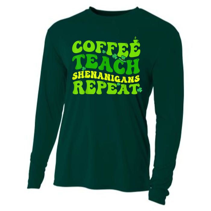 St Patricks Day Coffee Teach Shenanigans Repeat Teacher Cooling Performance Long Sleeve Crew