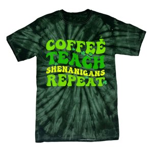 St Patricks Day Coffee Teach Shenanigans Repeat Teacher Tie-Dye T-Shirt