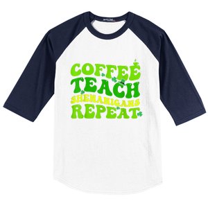 St Patricks Day Coffee Teach Shenanigans Repeat Teacher Baseball Sleeve Shirt