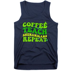 St Patricks Day Coffee Teach Shenanigans Repeat Teacher Tank Top