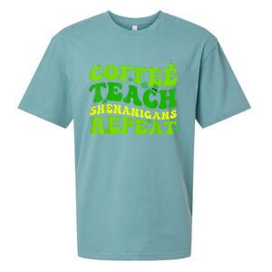 St Patricks Day Coffee Teach Shenanigans Repeat Teacher Sueded Cloud Jersey T-Shirt