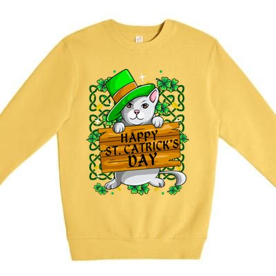 St Patricks Day Happy St Catricks Cat Shenanigans Gift Premium Crewneck Sweatshirt