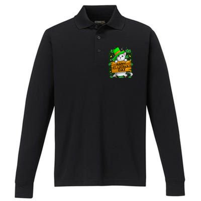 St Patricks Day Happy St Catricks Cat Shenanigans Gift Performance Long Sleeve Polo