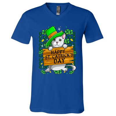 St Patricks Day Happy St Catricks Cat Shenanigans Gift V-Neck T-Shirt