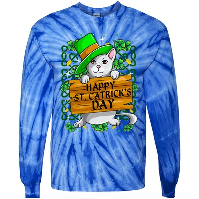 St Patricks Day Happy St Catricks Cat Shenanigans Gift Tie-Dye Long Sleeve Shirt