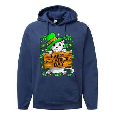 St Patricks Day Happy St Catricks Cat Shenanigans Gift Performance Fleece Hoodie