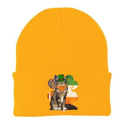 St Patricks Day Irish American Flag Maine Coon Cat Meaningful Gift Knit Cap Winter Beanie