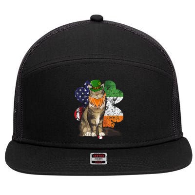 St Patricks Day Irish American Flag Maine Coon Cat Meaningful Gift 7 Panel Mesh Trucker Snapback Hat