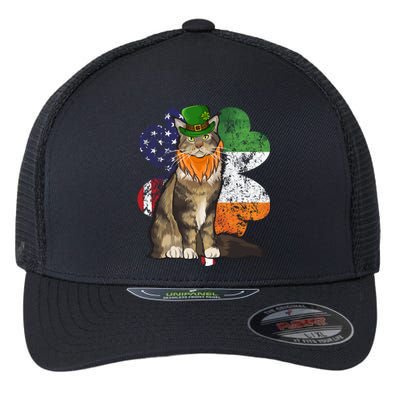 St Patricks Day Irish American Flag Maine Coon Cat Meaningful Gift Flexfit Unipanel Trucker Cap