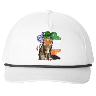 St Patricks Day Irish American Flag Maine Coon Cat Meaningful Gift Snapback Five-Panel Rope Hat