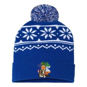 St Patricks Day Irish American Flag Maine Coon Cat Meaningful Gift USA-Made Snowflake Beanie