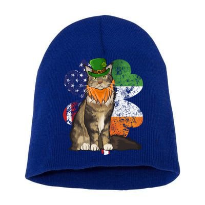 St Patricks Day Irish American Flag Maine Coon Cat Meaningful Gift Short Acrylic Beanie