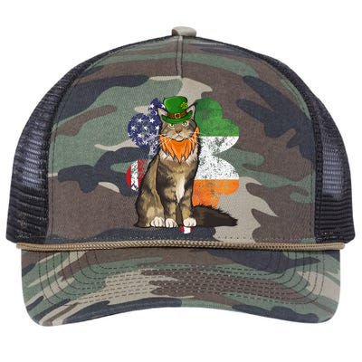 St Patricks Day Irish American Flag Maine Coon Cat Meaningful Gift Retro Rope Trucker Hat Cap