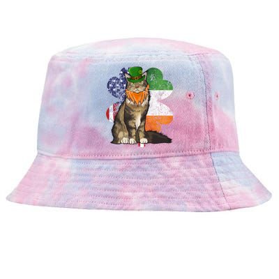 St Patricks Day Irish American Flag Maine Coon Cat Meaningful Gift Tie-Dyed Bucket Hat