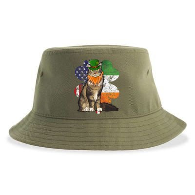 St Patricks Day Irish American Flag Maine Coon Cat Meaningful Gift Sustainable Bucket Hat