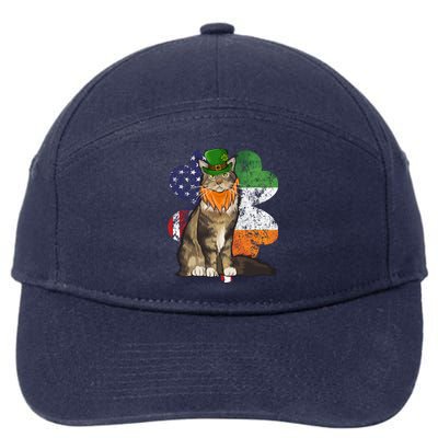 St Patricks Day Irish American Flag Maine Coon Cat Meaningful Gift 7-Panel Snapback Hat