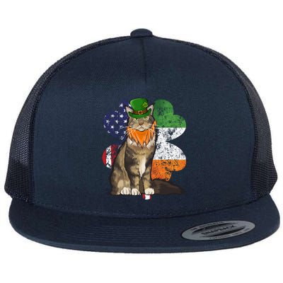 St Patricks Day Irish American Flag Maine Coon Cat Meaningful Gift Flat Bill Trucker Hat