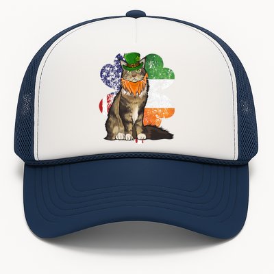 St Patricks Day Irish American Flag Maine Coon Cat Meaningful Gift Trucker Hat