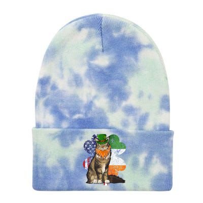 St Patricks Day Irish American Flag Maine Coon Cat Meaningful Gift Tie Dye 12in Knit Beanie