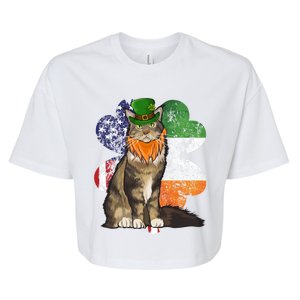 St Patricks Day Irish American Flag Maine Coon Cat Meaningful Gift Bella+Canvas Jersey Crop Tee