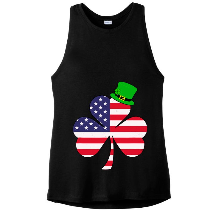 St Patricks Day | Irish American Flag Shamrock Ladies PosiCharge Tri-Blend Wicking Tank