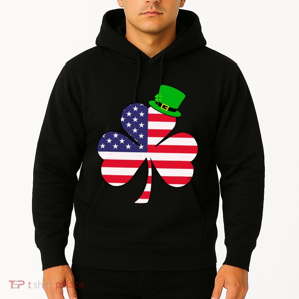 St Patricks Day | Irish American Flag Shamrock Hoodie