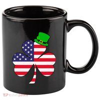 St Patricks Day | Irish American Flag Shamrock 11oz C Handle Ceramic Mug