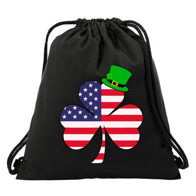 St Patricks Day | Irish American Flag Shamrock Drawstring Bag