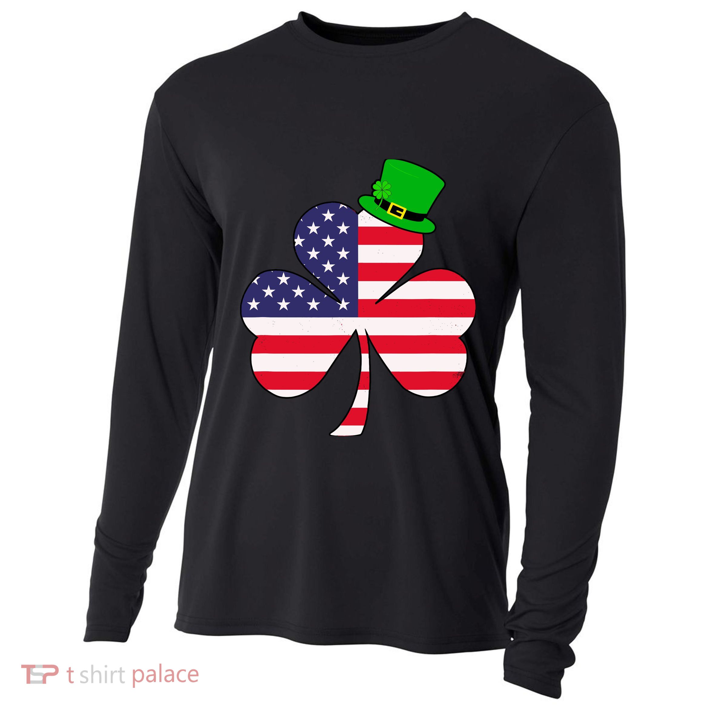 St Patricks Day | Irish American Flag Shamrock Cooling Performance Long Sleeve Crew