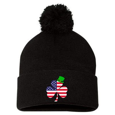 St Patricks Day | Irish American Flag Shamrock Pom Pom 12in Knit Beanie