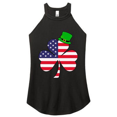 St Patricks Day | Irish American Flag Shamrock Women's Perfect Tri Rocker Tank