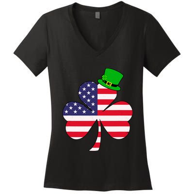 St Patricks Day | Irish American Flag Shamrock Women's V-Neck T-Shirt
