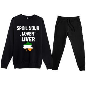 St Patricks Day Liver Joke Ing Irish Flag Humor Gift Premium Crewneck Sweatsuit Set