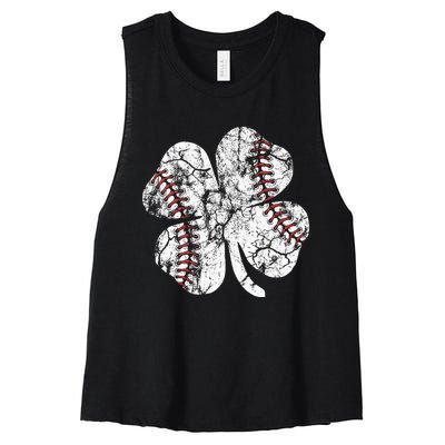 St Patricks Day Shamrock Baseball Saint PaddyS Women's Racerback Cropped Tank