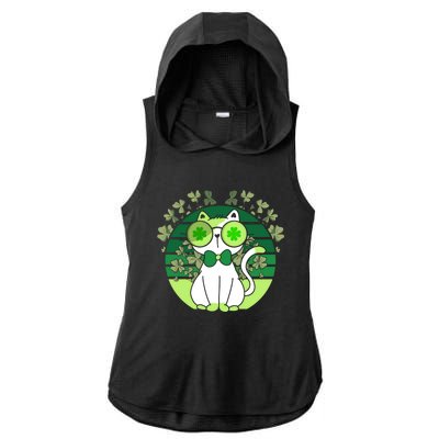 St Patricks Day Lucky Clover Cat Lover Leprechaun Cat Gift Ladies PosiCharge Tri-Blend Wicking Draft Hoodie Tank