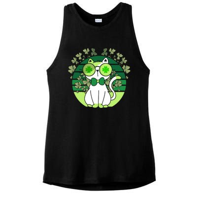 St Patricks Day Lucky Clover Cat Lover Leprechaun Cat Gift Ladies PosiCharge Tri-Blend Wicking Tank