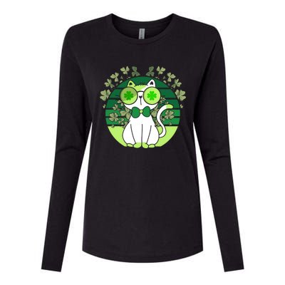 St Patricks Day Lucky Clover Cat Lover Leprechaun Cat Gift Womens Cotton Relaxed Long Sleeve T-Shirt