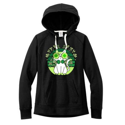 St Patricks Day Lucky Clover Cat Lover Leprechaun Cat Gift Women's Fleece Hoodie