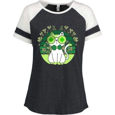 St Patricks Day Lucky Clover Cat Lover Leprechaun Cat Gift Enza Ladies Jersey Colorblock Tee